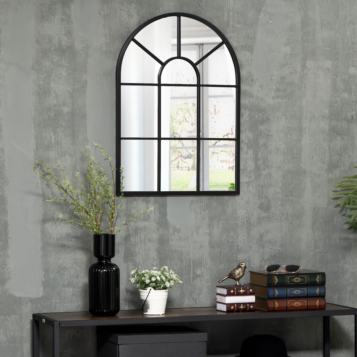 WANDSPIEGEL Fensterspiegel 70 x 50 cm Dekorativ Spiegel mit Metallrahmen Schwarz - Schwarz, Glas/Metall (2/50/70cm) - HOMCOM