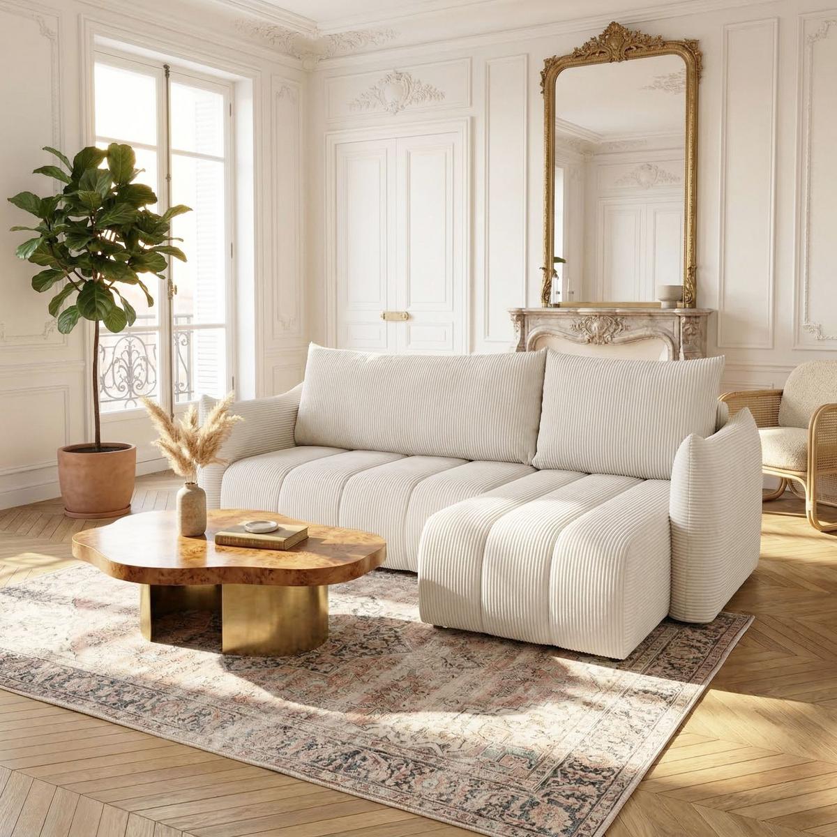 ECKSOFA Ontario Xs Mit Schlaffunktion - Weiß, Holzwerkstoff/Textil (226/154cm) - Fun Möbel