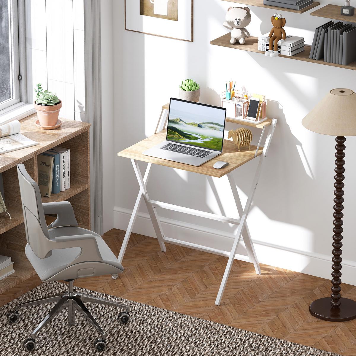 SCHREIBTISCH Stahl MDF Naturholz - Naturfarben/Weiß, Holzwerkstoff (62/70/86.5cm) - HOMCOM