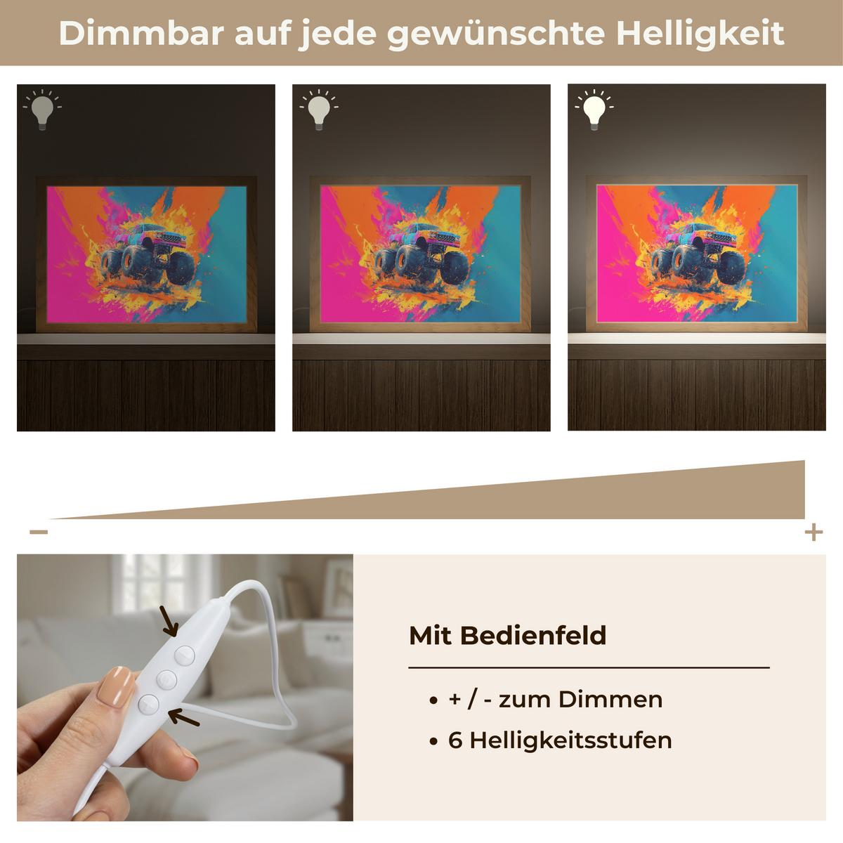 WANDLEUCHTE Monstertruck - Abstrakt - Farbspritzer - Farbenfroh 30x20 cm - Pink, Holzwerkstoff (30/20/8cm) - OnlyWow