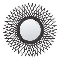 WANDSPIEGEL Rattan schwarz Sonnenform 60 cm Tagolu - Schwarz, Naturmaterialien (60/60/1cm) - Beliani