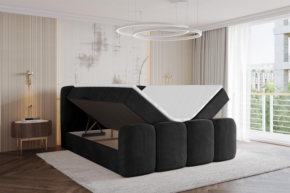 BOXBETT mit Matratze H4 und Lattenrost - NINA-Z - 180x200 cm Casablanca - Schwarz - Schwarz Hochglanz, Holzwerkstoff (180/200cm) - ALTDECOR