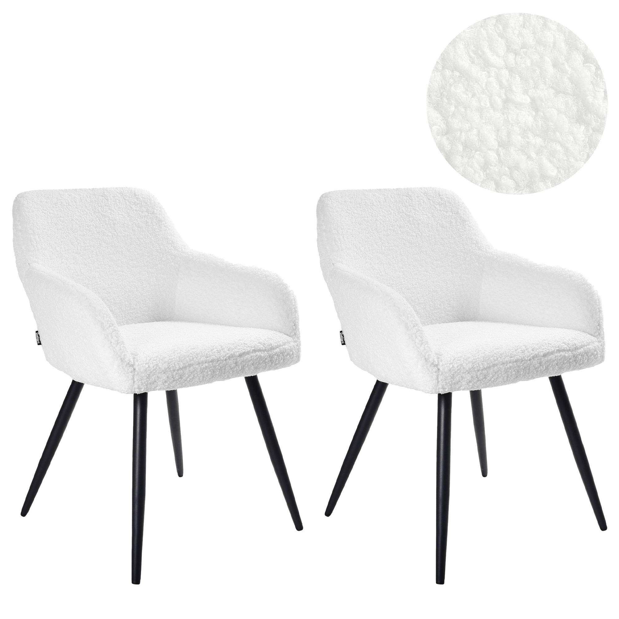 ESSZIMMERSTUHL 2er-Set Bouclé Cremeweiß Casmalia - Weiß, Textil (60/80/66cm) - Beliani