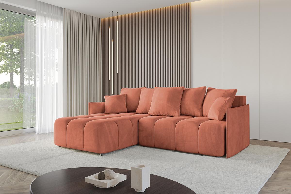 ECKSOFA Ottomane links LONLI-L 251x189x68 Koralle Velours - Koralle, Holzwerkstoff/Kunststoff (251/189cm) - ALTDECOR