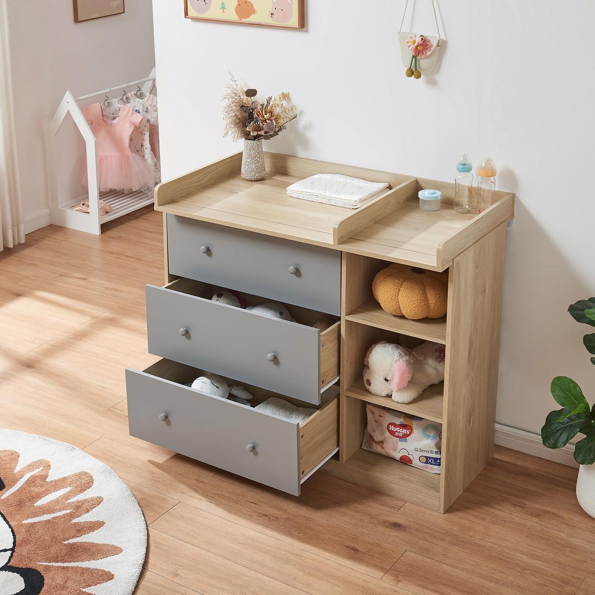 WICKELKOMMODE Beldinupp - Eichefarben/Grau, Holzwerkstoff (55/93/110cm) - [en.casa]