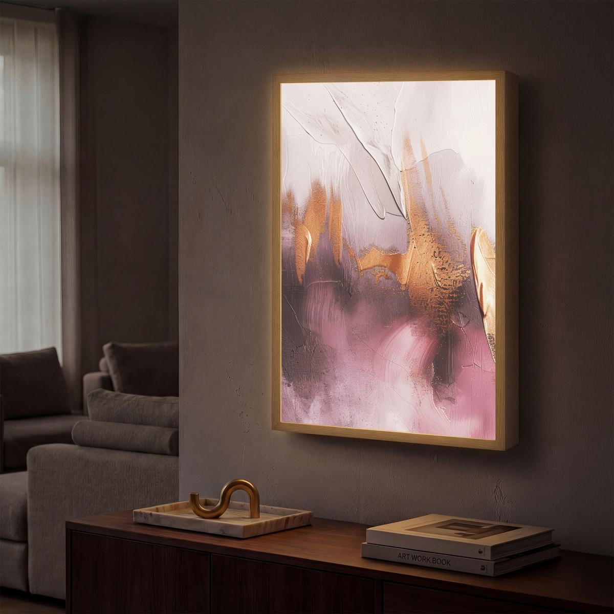 WANDLEUCHTE MIT AKKU Lila - Abstrakt - Farbe - Gold 40x60 cm - Mauve, Holzwerkstoff (40/60/8cm) - OnlyWow