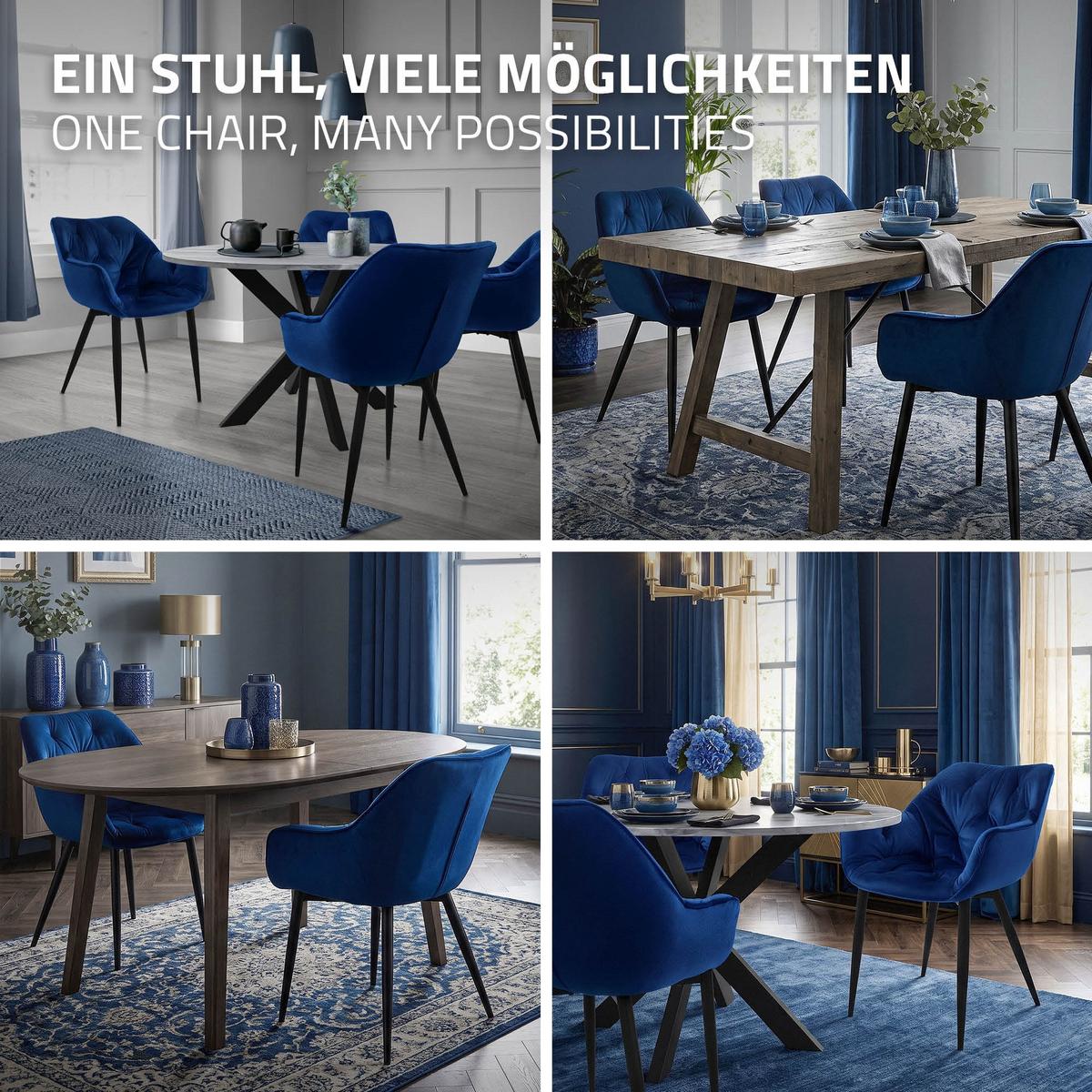 ESSZIMMERSTÜHLE 4er Set Dunkelblau Samt - Schwarz/Dunkelblau, Metall (67/83/59cm) - ML-DESIGN