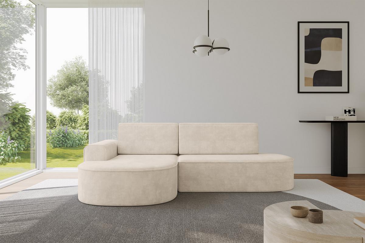 ECKSOFA mit Schlaffunktion und Bettkasten Ottomane Links MARI-L1-S - 283x167x73 cm Beige Velours - Sandfarben/Schwarz, Holzwerkstoff/Kunststoff (283/167cm) - ALTDECOR