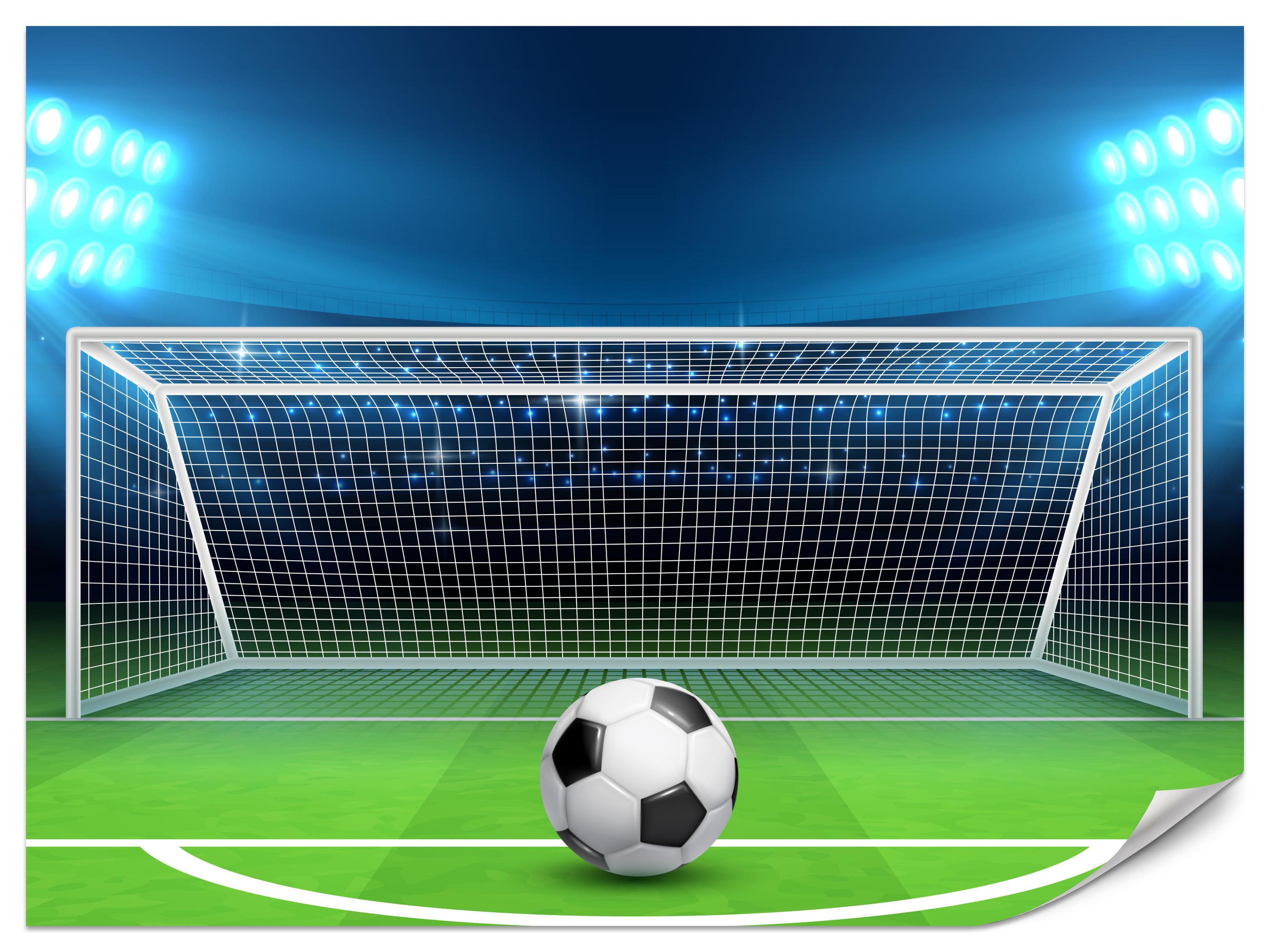 FOTOTAPETE für Jugendzimmer Elfmeter Schuss Linie Fußball 500x350 - Blau/Schwarz, Papier (500/350cm) - Muralo