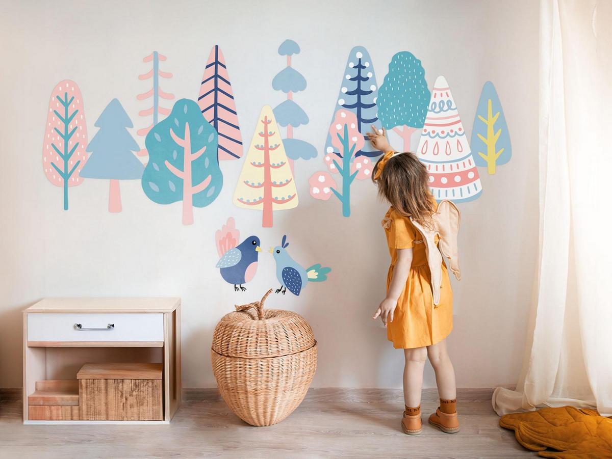 WANDAUFKLEBER 100x125cm - Wald-Boho - Multicolor, Kunststoff (100/125/0.1cm) - Wallfluent