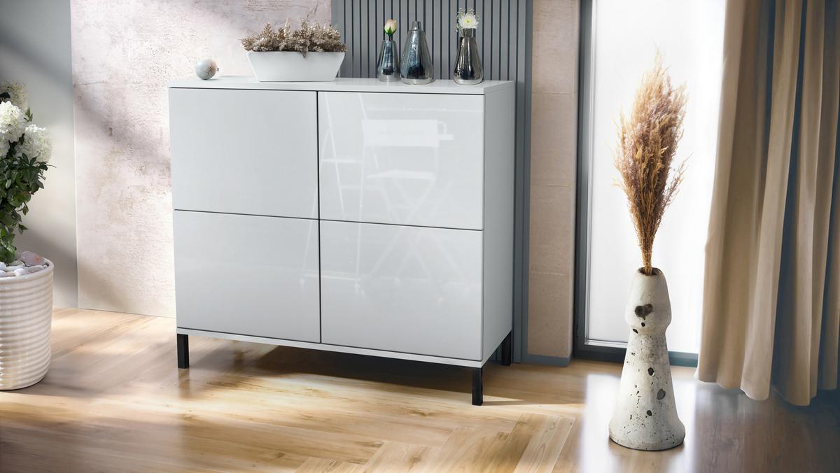 KOMMODE Rova Weiß Hochglanz - Weiß Hochglanz, Holzwerkstoff (92.5/83.5/35cm) - Vladon