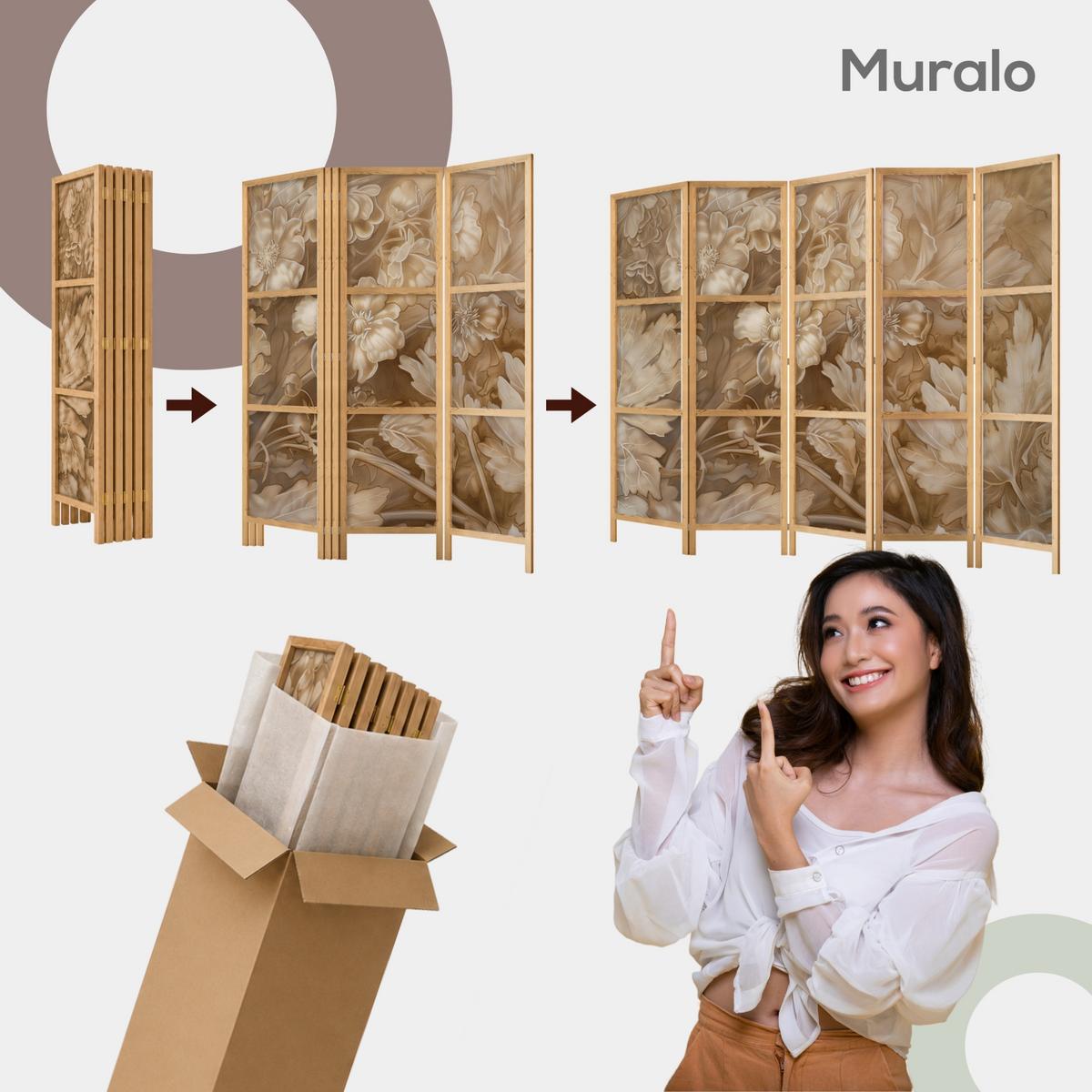 PARAVENT Japanischer 5-tlg 225x172 cm Abstraktion - Multicolor, Holz/Textil (225/172/3cm) - Muralo