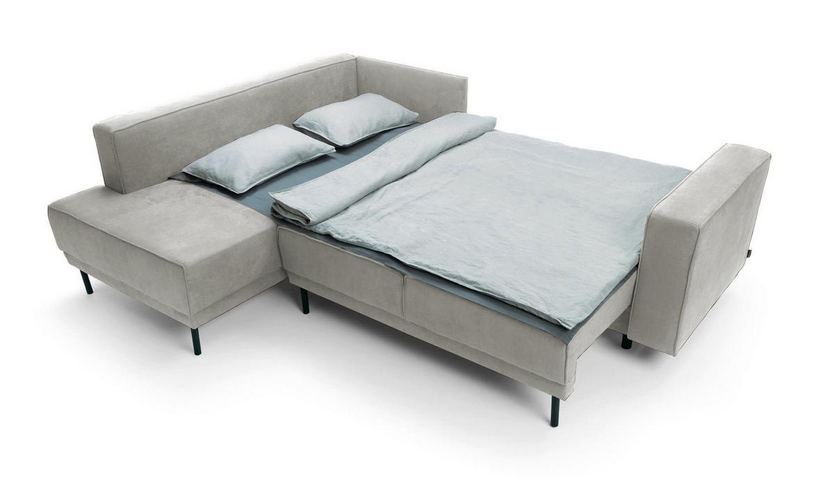 ECKSOFA Rodario Hellgrau Velours - Hellgrau/Schwarz, Textil/Metall (247/187cm) - Selsey