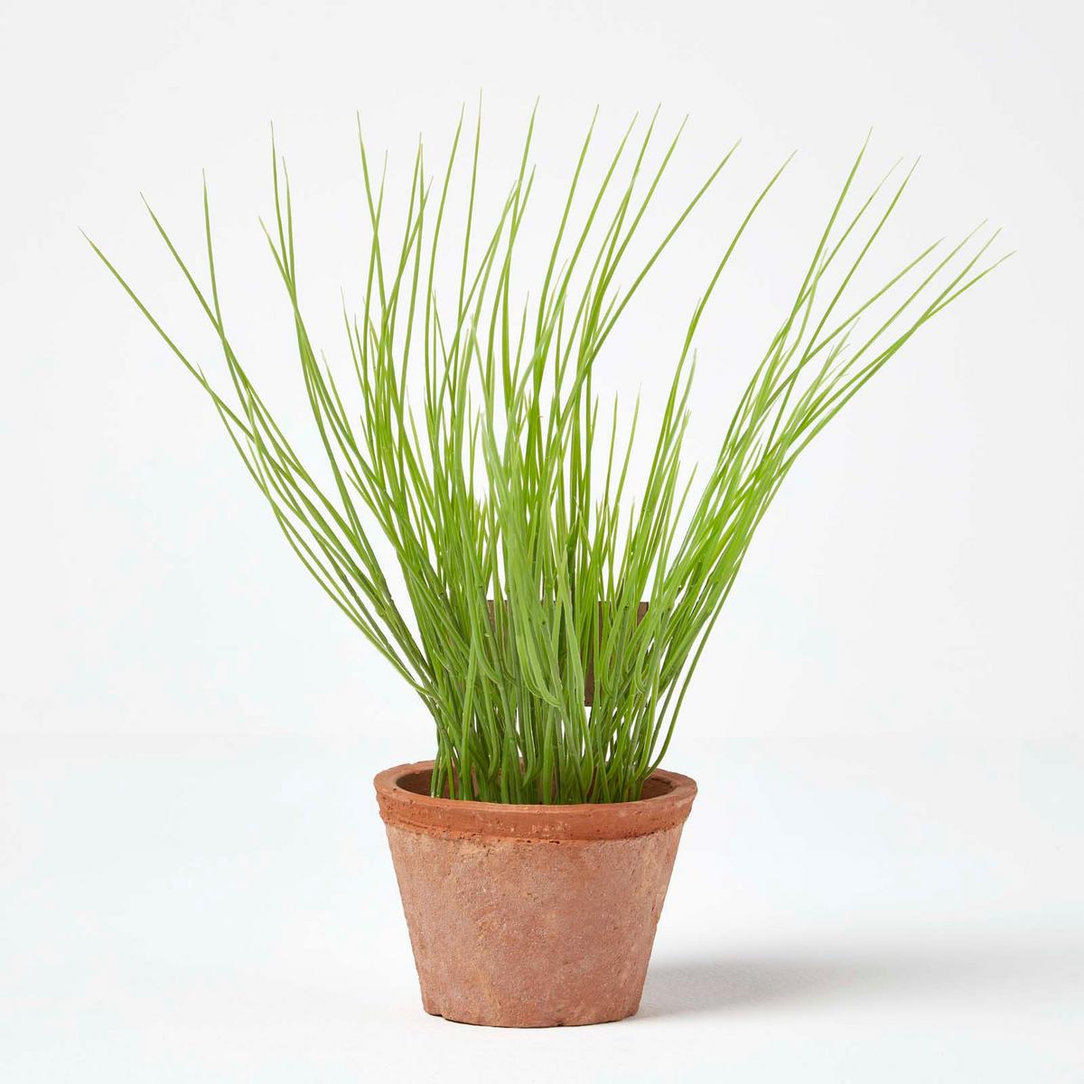 KUNSTPFLANZE Schnittlauch im Terrakotta-Topf, 28 cm - Grün, Kunststoff (28cm) - Homescapes