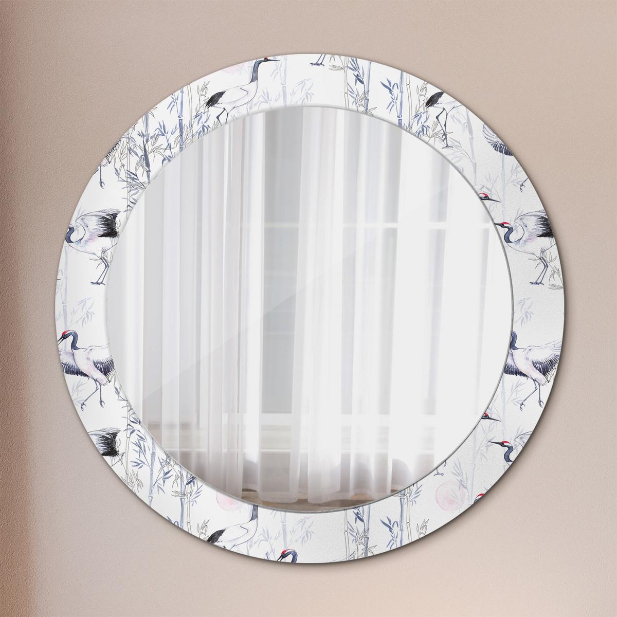 SPIEGEL Rund Ø 70 cm mit Aufdruck - Blau/Weiß, Glas (70/70/0.4cm) - Wallfluent