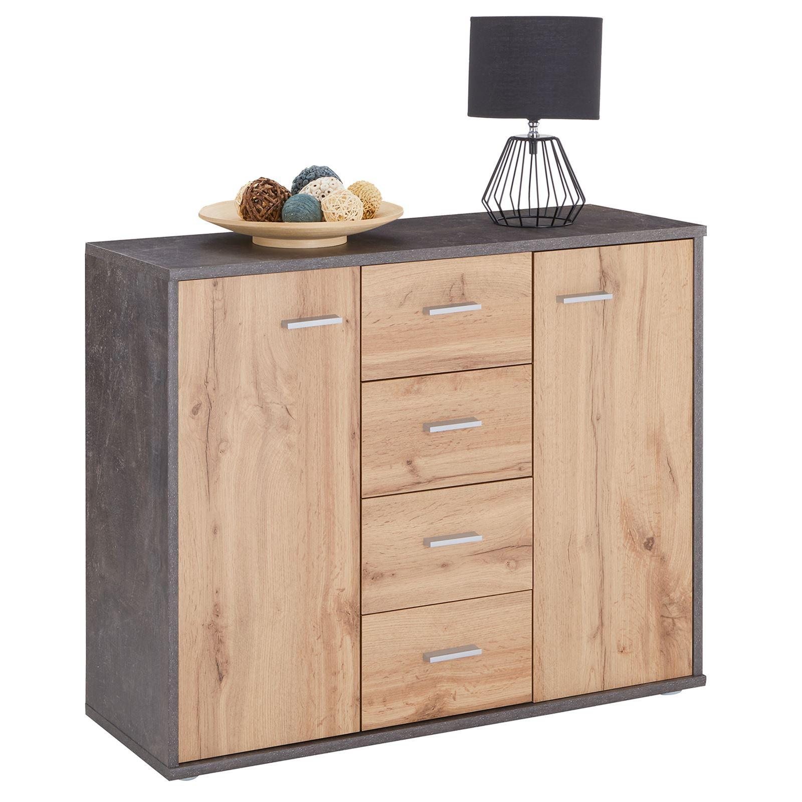 SIDEBOARD JAMIE Beton dunkel/Wotan Eiche - Dunkelgrau/Eiche Wotan, Holzwerkstoff (88/70/30cm) - CARO-Möbel
