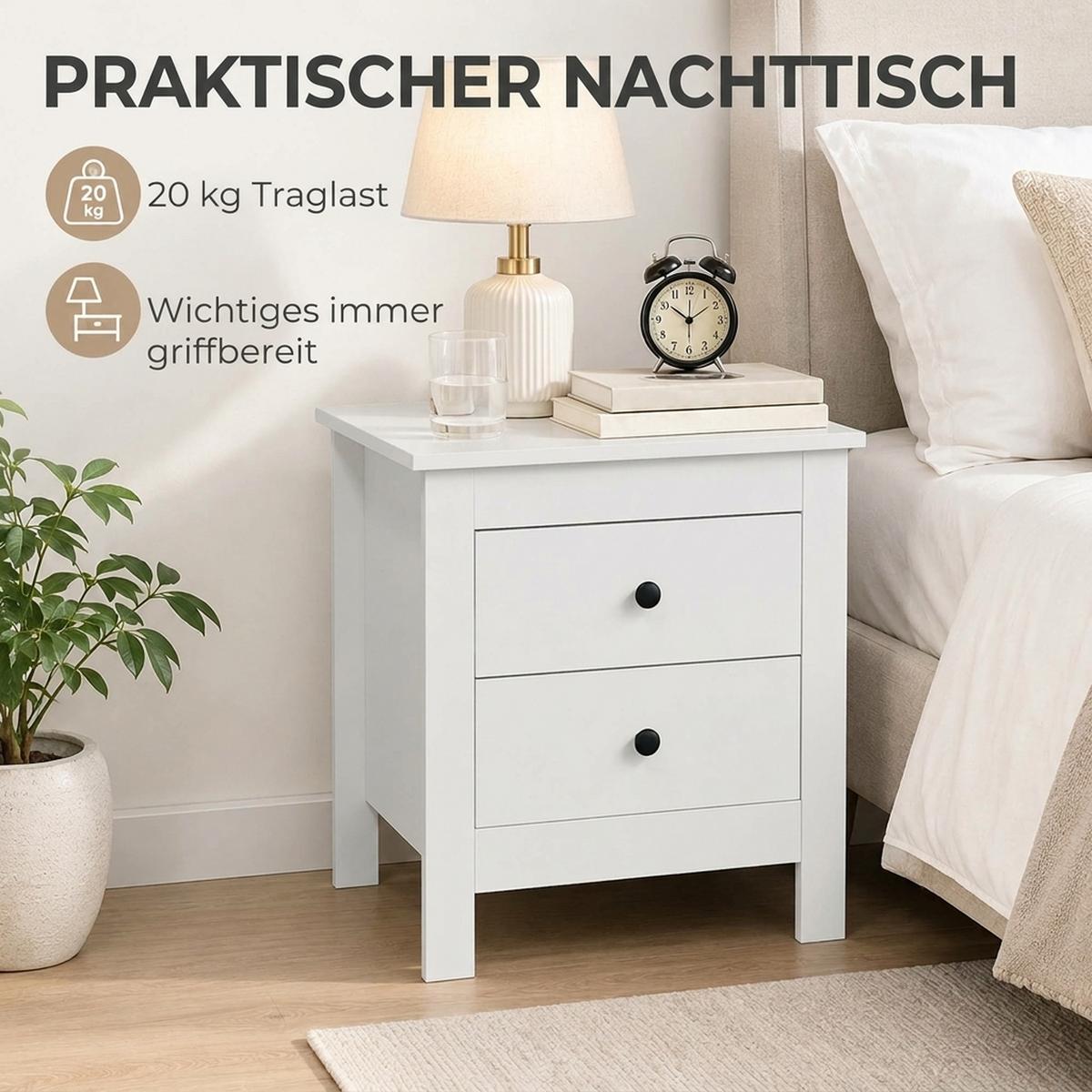 NACHTTISCH MDF Metall Weiß - Weiß/Nickelfarben, Holzwerkstoff/Kunststoff (39.5/51/48cm) - HOMCOM