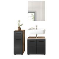 BADMÖBEL-SET 3-teilig in schwarz matt, Eiche Nox, Badkombination mit viel Stauraum, 105 x 185 cm - Eichefarben/Schwarz, Glas/Holzwerkstoff (105/185/30cm) - Inn.Furn