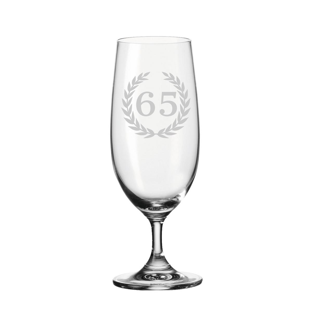 BIERTULPE PILSGLAS MIT GRAVUR 65. Jubiläum transparent 360 ml - Transparent, Glas (0.36L) - LUXENTU
