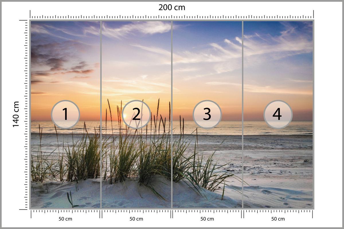 FOTOTAPETE Meer STRAND Dünen Sonnenuntergang Landschaft 3D 200x140cm - Beige/Violett, Papier (200/140cm) - Muralo