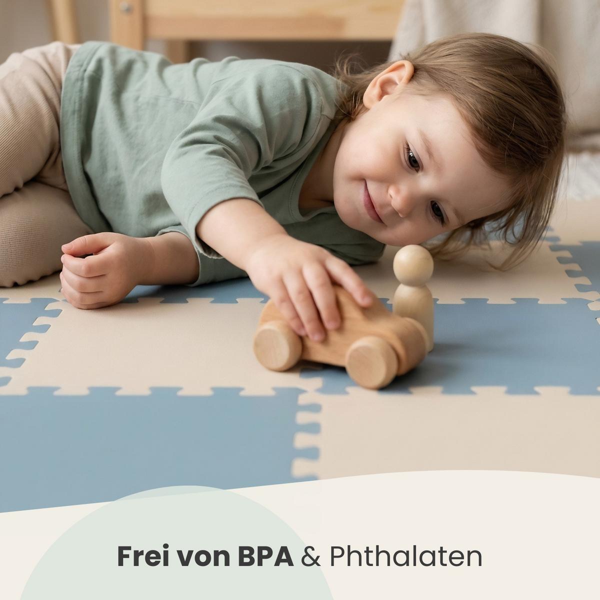 SPIELMATTE mit Rand - 180/90/1 cm Puzzlematte Blau Beige - Grau, Kunststoff (30/30cm) - Littletom