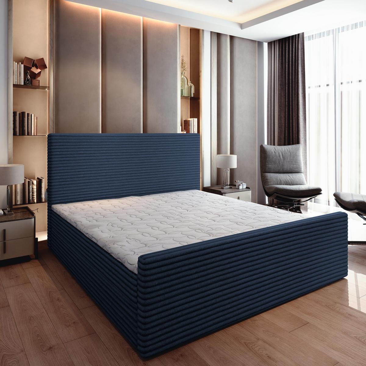 BOXBETT BRENTO 160x200 cm mit Matratze und Topper - Blau - Blau, Holz (160/200cm) - MASSENO