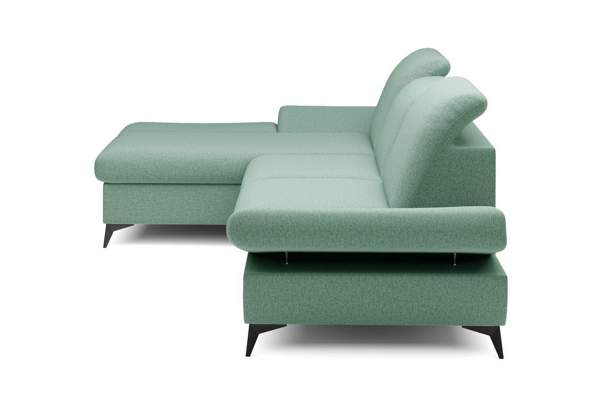 ECKSOFA FELICE L-S Grün Geflochtener Stoff mit Schlaffunktion - Salbeigrün, Holz (284/166cm) - MASSENO