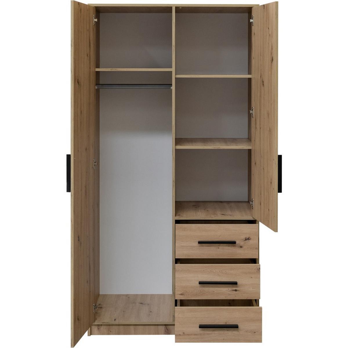 DREHTÜRENSCHRANK Kavo mit Spiegel und 2 Türen, eiche Artisan - Schwarz/Eiche Artisan, Holzwerkstoff (100/200/58cm) - Beautysofa