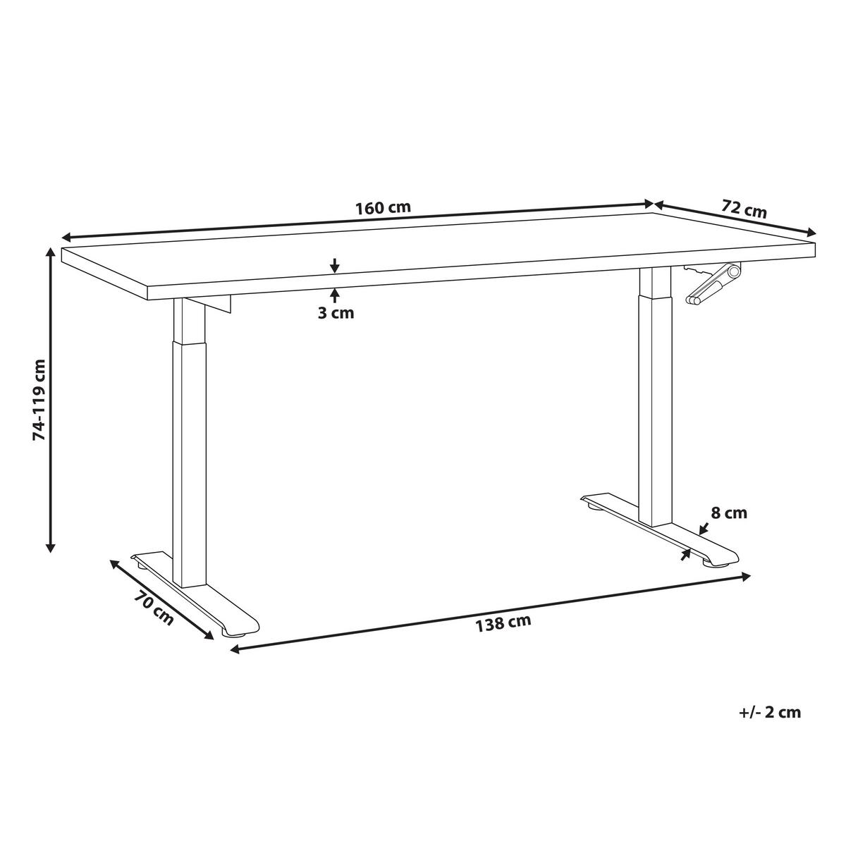 SCHREIBTISCH manuell höhenverstellbar 160/72 cm Schwarz/Hellbraun Destines - Hellbraun/Schwarz, Holzwerkstoff/Metall (72/160/74cm) - Beliani