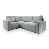ECKSOFA ESTANO L-S Hellgrau Kordstoff mit Schlaffunktion - Hellgrau, Holz (230/158cm) - MASSENO