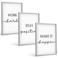 BILDER SET 3er Set - 40x60 cm Silberner Rahmen - Minimalistische Motivationsinschriften - Silberfarben, Kunststoff (40/60cm) - TULUP