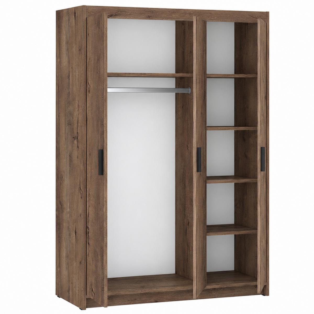 DREHTÜRENSCHRANK Elena mit 3 Türen, ohne Spiegel, Eiche Lefkas - Eichefarben, Holzwerkstoff (130/190/53cm) - Beautysofa