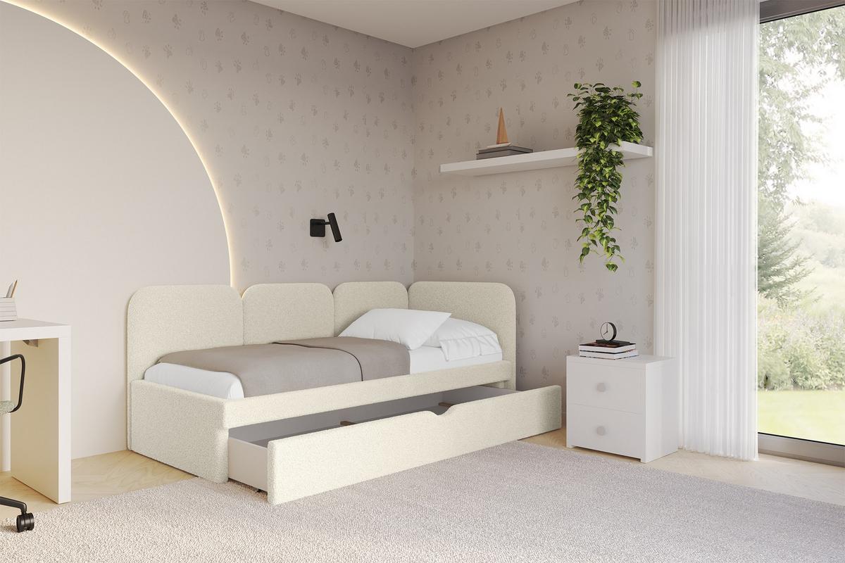 EINZELLBETT Jugendbett mit Bettkasten und Matratze H3/H4, Links - ALVY 100x200 Beige - Champagner, Holzwerkstoff/Textil (100/200cm) - ALTDECOR