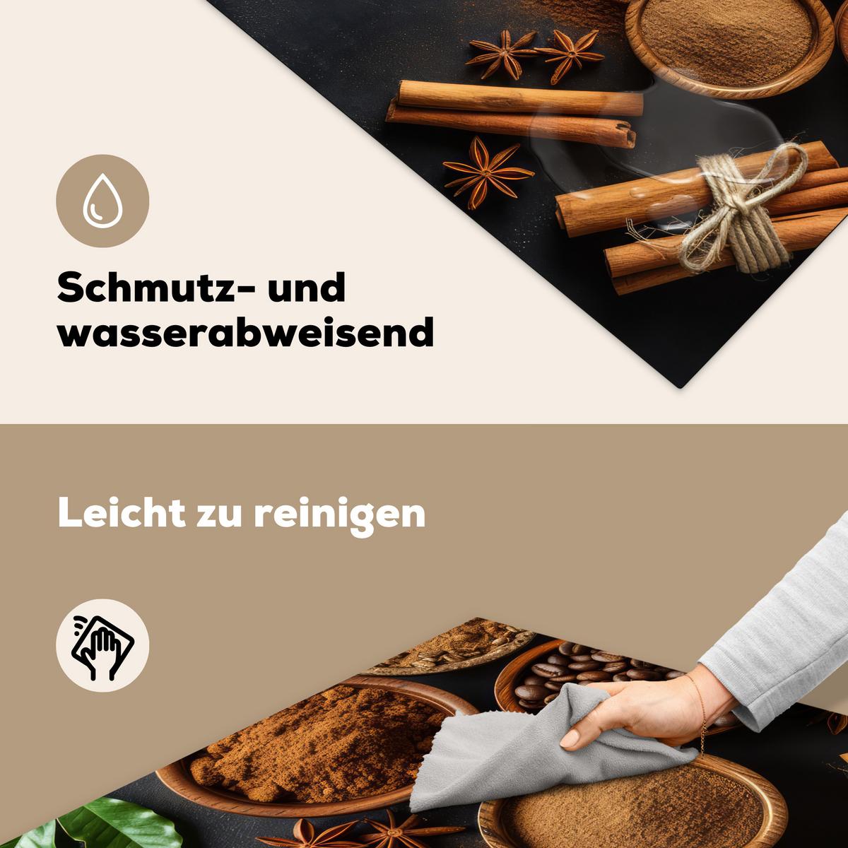 HERDABDECKPLATTE Zimt - Beton - Kaffee - Zimtstangen - Gewürze Induktionsmatte 78x78 cm - Mokka, Kunststoff (78/78/0.2cm) - MuchoWow
