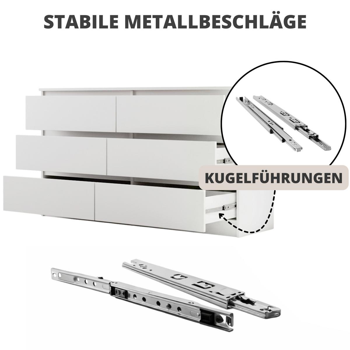 KOMMODE Lemon mit 6 Schubladen, 140 cm, Weiß matt - Weiß, Holzwerkstoff (140/78/39cm) - Beautysofa
