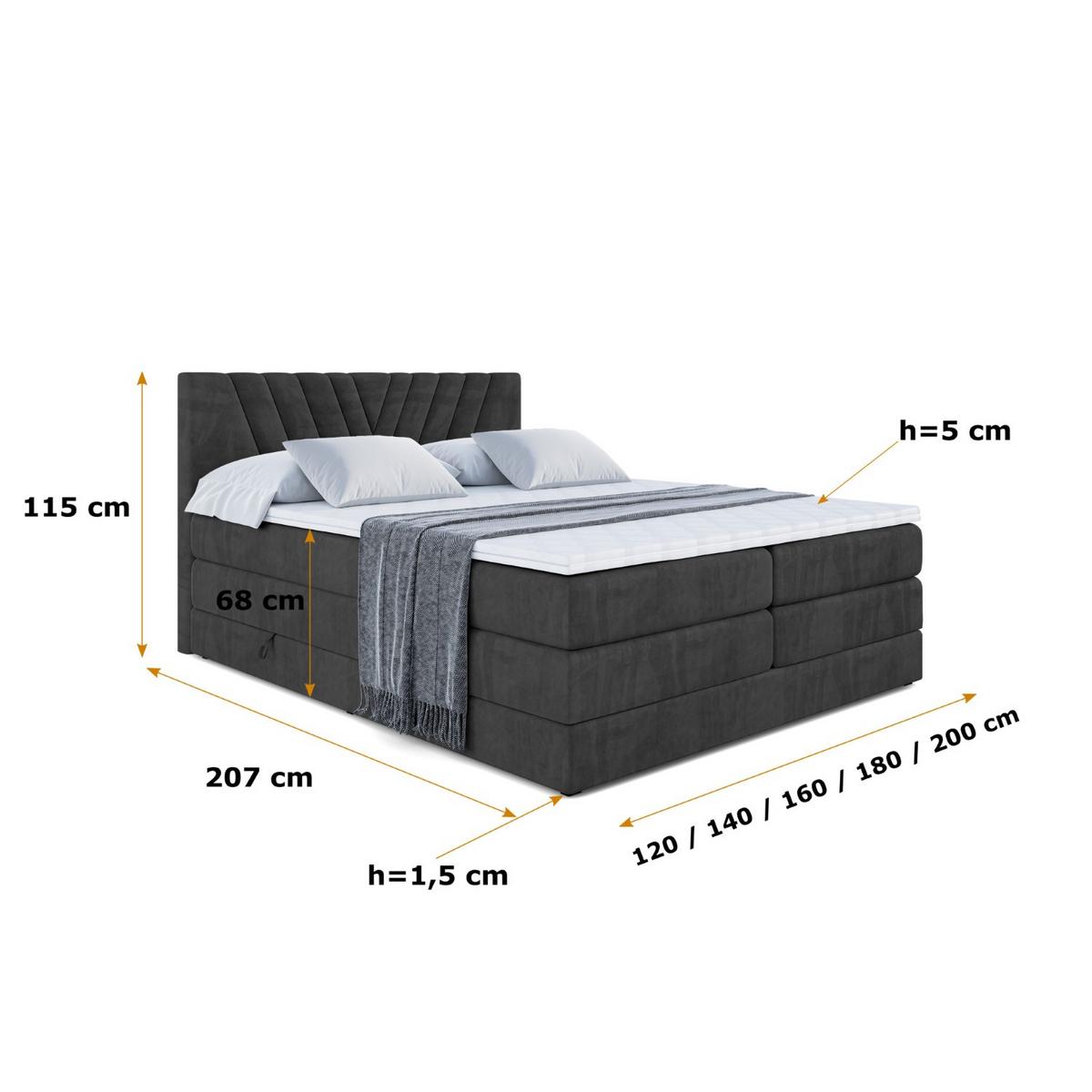 BOXSPRINGBETT ERNINA KING - 140x200 - H3/H4 - Schwarz - Schwarz, Holzwerkstoff (140/200cm) - ALTDECOR