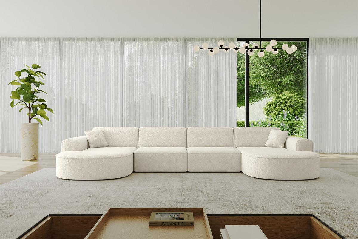 WOHNLANDSCHAFT MARI-U2 - 388x171x79 cm Creme Tissu - Creme/Schwarz, Holzwerkstoff/Kunststoff (388/79/171cm) - ALTDECOR