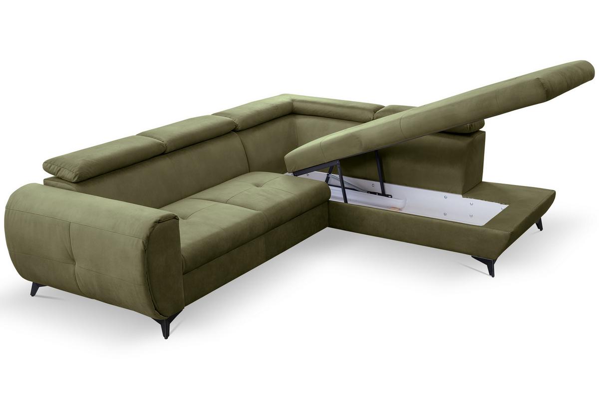 ECKSOFA MAGIA R-S Grün Plüsch-Stoff mit Schlaffunktion - Olivgrün, Holz (260/217cm) - MASSENO