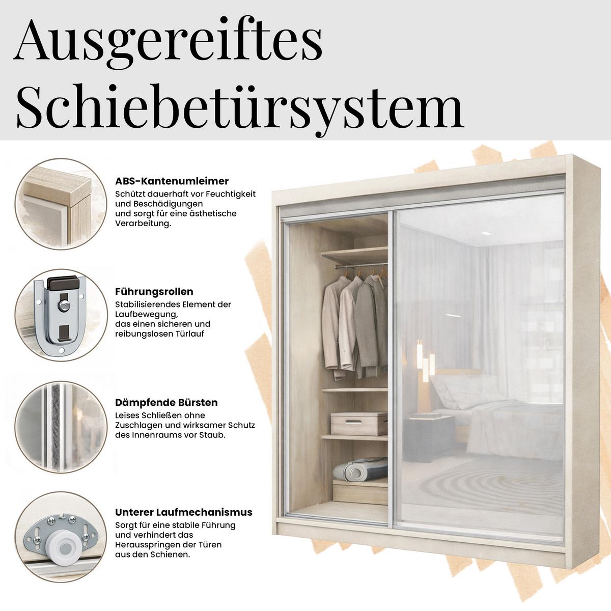 SCHWEBETÜRENSCHRANK 120 - GRECJA - Weiß mit Spiegel - Alufarben/Weiß, Holzwerkstoff/Metall (120/216/61cm) - MKS