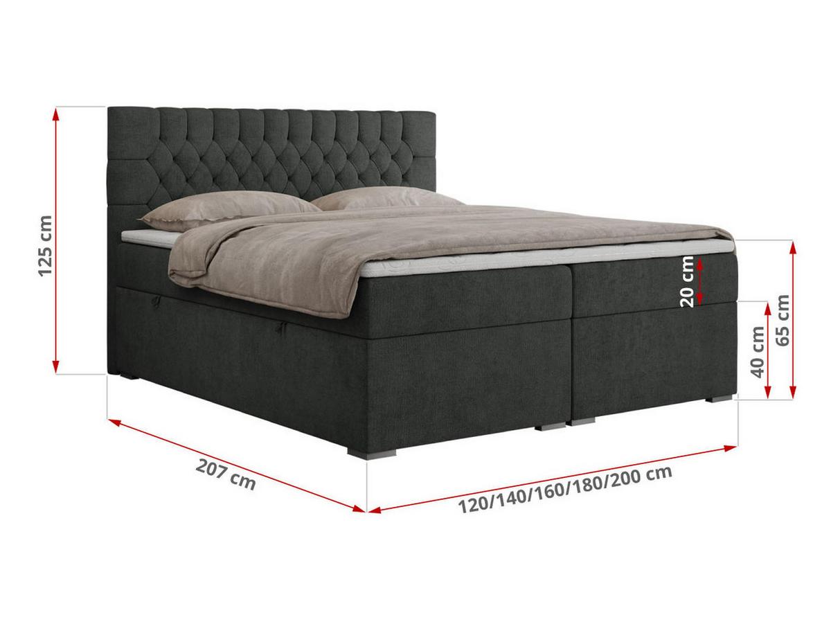 BOXBETT PERA 200/200 Dunkelgrau Struktur - H3 - Dunkelgrau, Holz/Textil (200/200cm) - MKS