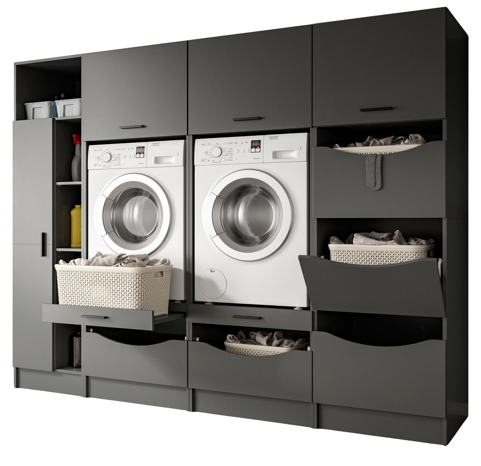 WASCHMASCHINENSCHRANK grau Set 4-teilig 242 x 196 cm, viel Stauraum - Schwarz/Grau, Holzwerkstoff/Kunststoff (242/196/68cm) - Inn.Furn