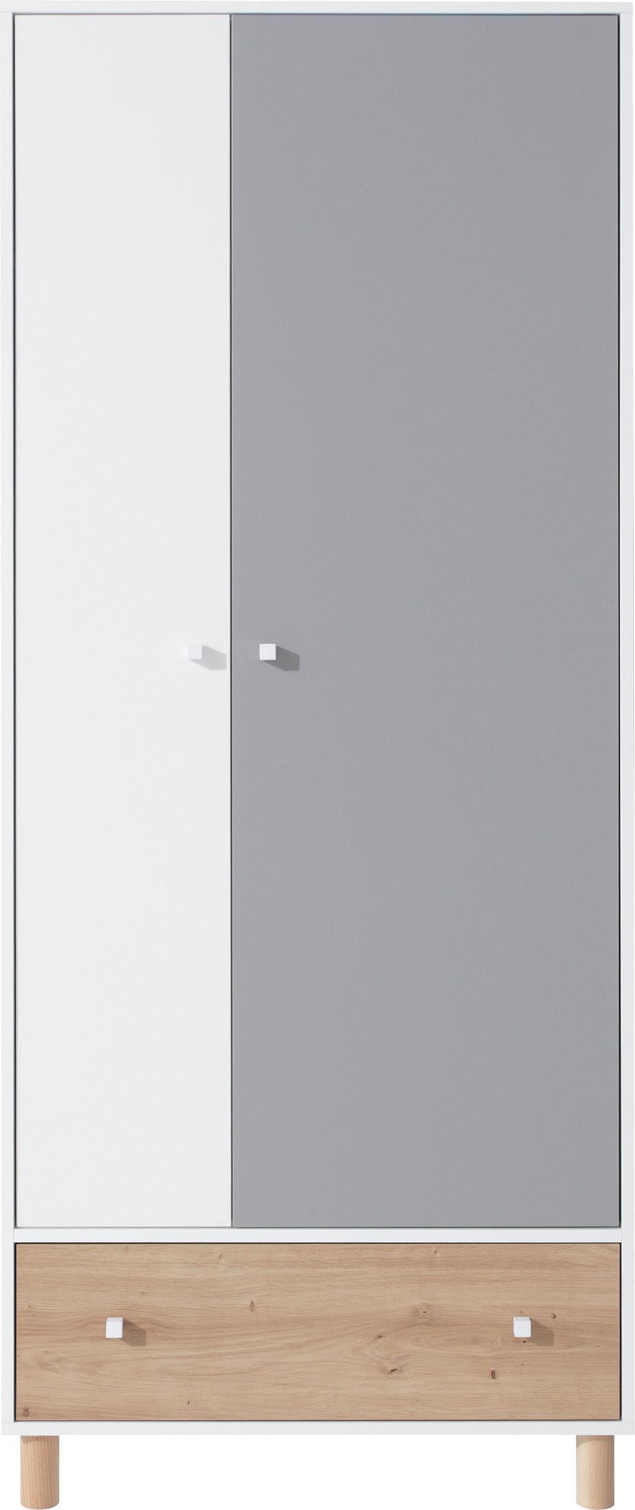 DREHTÜRENSCHRANK SANNIO 80/190/50cm 2-türig Weiß - Weiß/Grau, Holzwerkstoff (80/190/50cm) - MASSENO