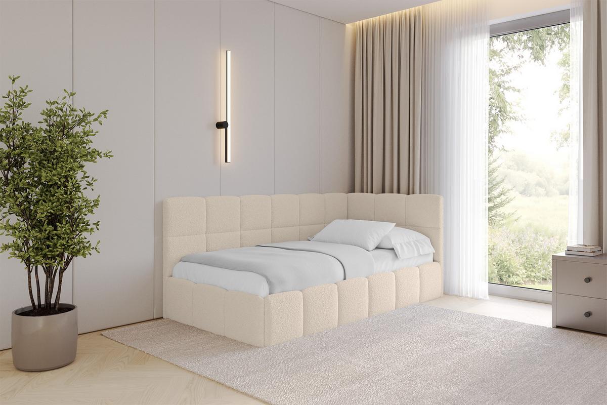 EINZELBETT Jugendbett mit Bettkasten Links, mit Matratze - LIVY 90x200 Dunkelbeige - Mokka, Holzwerkstoff/Textil (90/200cm) - ALTDECOR