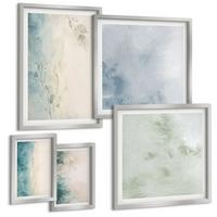 BILDER SET 5er Set - 50x50 cm & 20x30 cm & 40x60 cm Silberner Rahmen - Aquarell-Leinwandstil - Silberfarben, Kunststoff (40/60cm) - TULUP