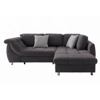 ECKSOFA mit Schlaffunktion, Bettkasten, Wellenunterfederung, Ottomane rechts B250/T190/H84 cm, Liegefl. 179x190 cm, Mikrofaser Anthrazit / 17005 - Chromfarben/Anthrazit, Textil/Metall (250/190cm) - luma-home