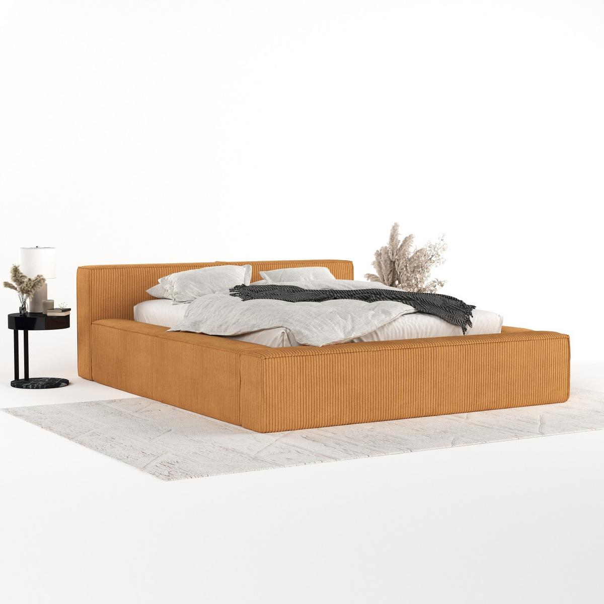 POLSTERBETT Casto mit Stauraum 180/200 cm Honiggelb im Poso Stoff - Schwarz/Naturfarben, Holz/Holzwerkstoff (180/200cm) - AltaBeds