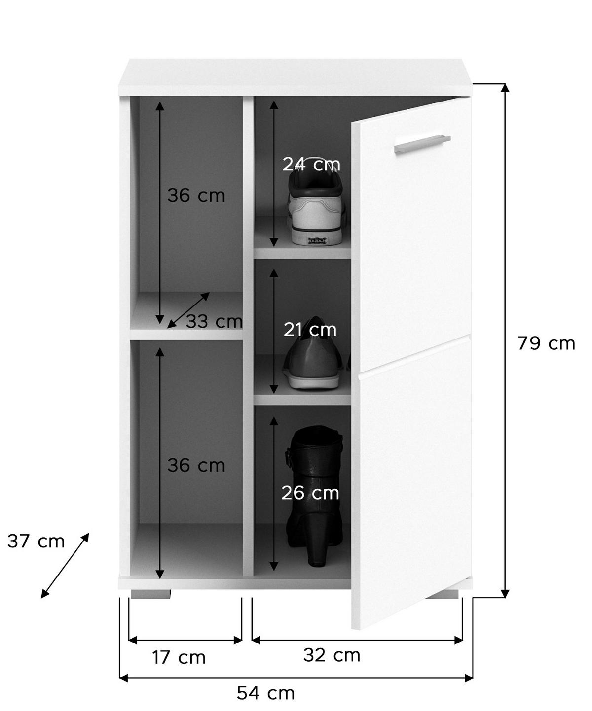 SCHUHSCHRANK weiß Hochglanz 55 cm, Flurschrank mit 5 Fächern - Weiß Hochglanz/Silberfarben, Holzwerkstoff/Kunststoff (55/79/37cm) - Inn.Furn
