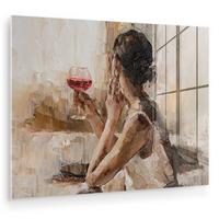 ACRYLGLASBILD Ölgemälde - Frau - Wein 80x60 cm - Hellbraun, Glas (80/60cm) - MuchoWow