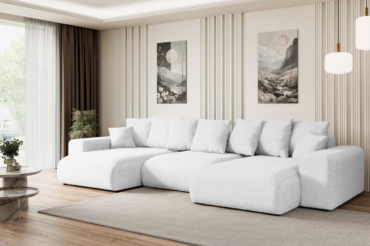 WOHNLANDSCHAFT mit Schlaffunktion ESKAR-U -364x176x84cm Weiß Bouclé - Schwarz/Weiß, Holzwerkstoff/Kunststoff (364/72/176cm) - ALTDECOR