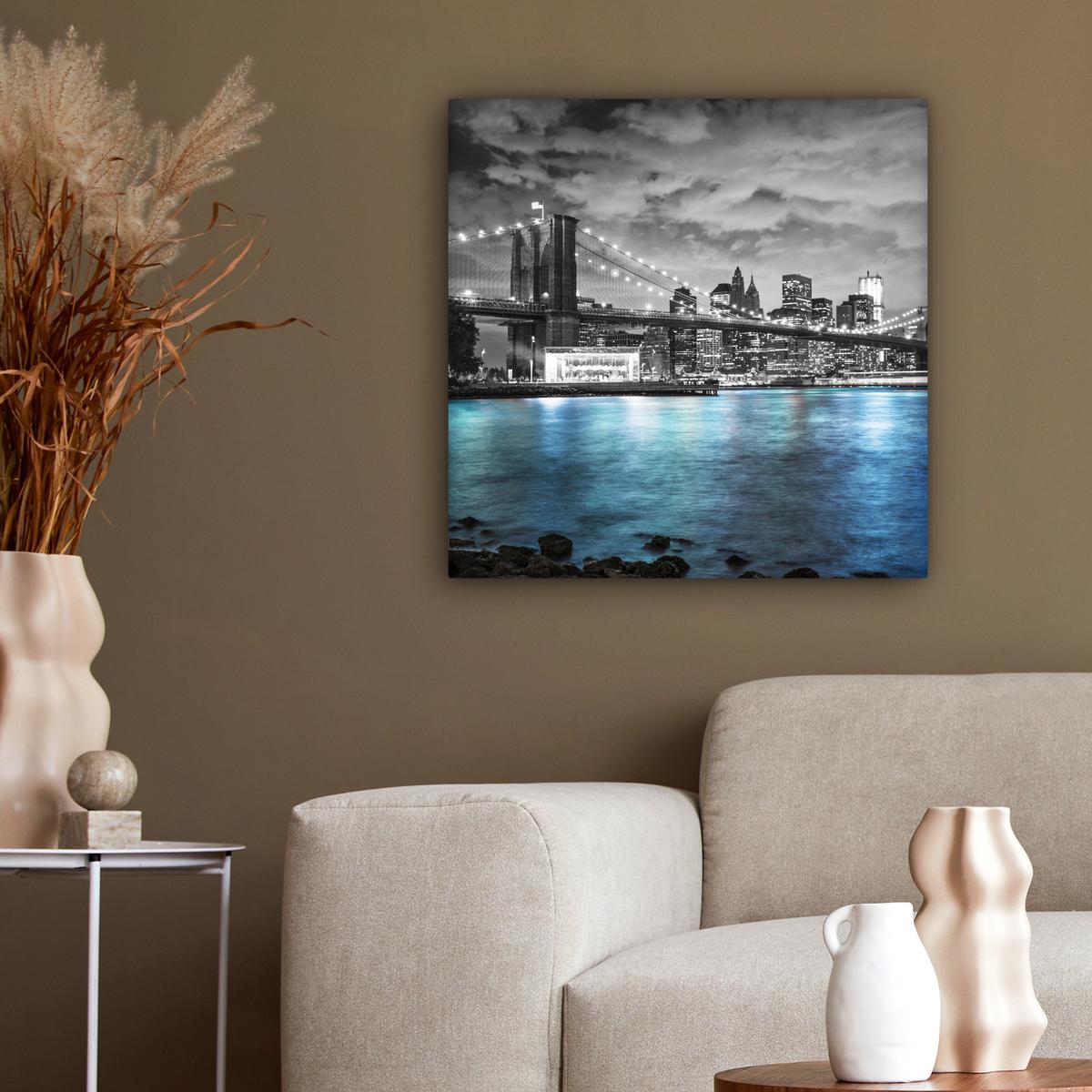 LEINWANDBILD New York - Skyline - Stadt - Blau Wandbild Wohnzimmer 50x50 cm - Blaugrau, Textil (50/50cm) - MuchoWow